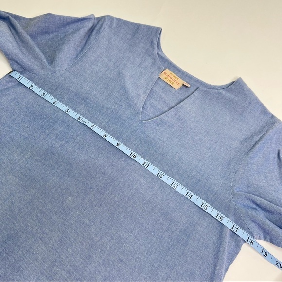 Rungolee Blue Jean Chambray Split Neck Bow Sleeve Casual Boho Hippie Top Shirt - Picture 12 of 13